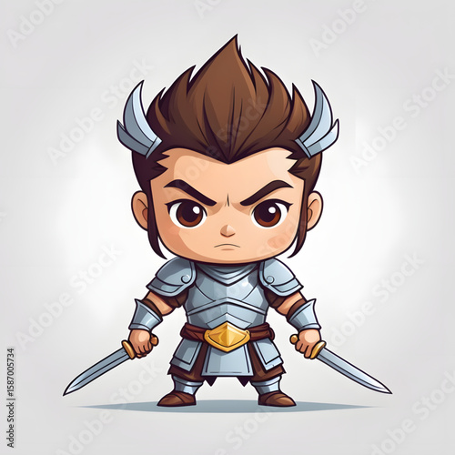 Whimsical RPG Character A Brave Cartoon Swordsman with Determined Expression for Gaming
