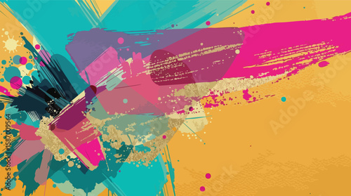 Abstract colorful brushstrokes and splatters modern artistic design with bright tones.