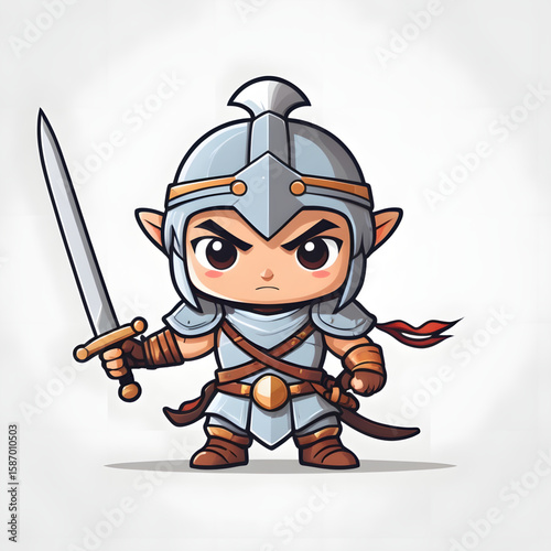 Chibi Knight's Resolve A Cute Cartoon Warrior Character Ready for Epic Fantasy Adventures