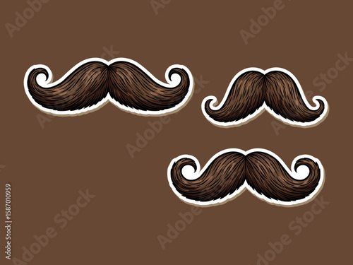 Stylized Mustache Collection: A striking collection of handcrafted mustaches in various styles, each meticulously designed with fine details, embodying elegance and charm.
