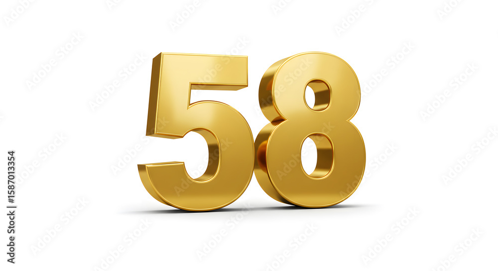 Obraz premium Elegant Golden Number Fifty-eight on White Background