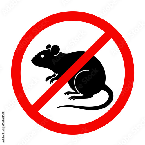 Black Rat Silhouette Inside Red Circle with Prohibition Symbol
