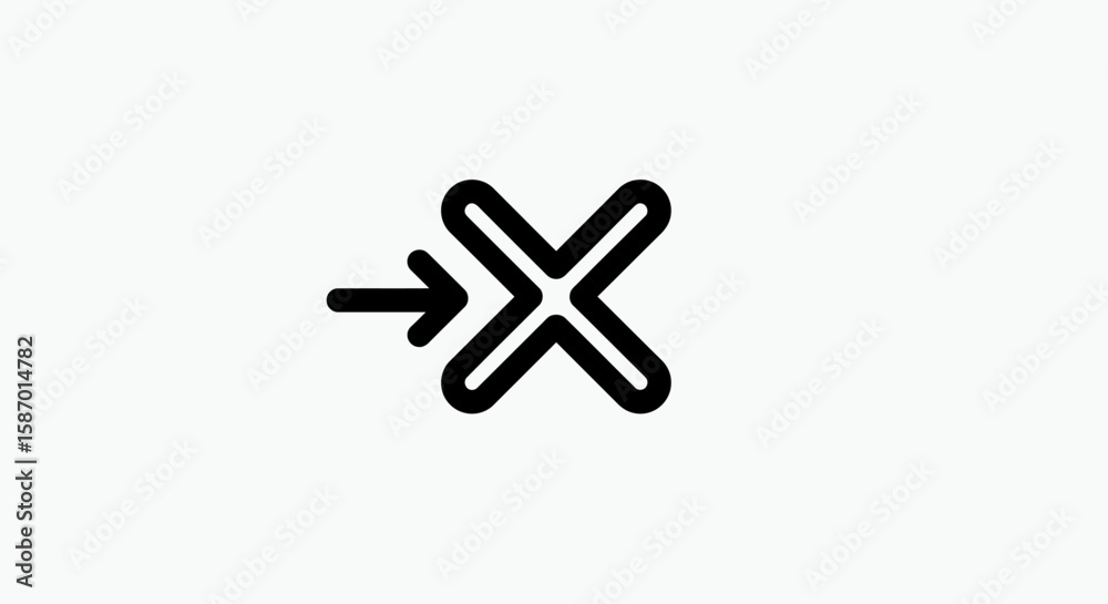 Fototapeta premium Bold Black X Icon with Left Arrow, Double-lined Cross Symbol