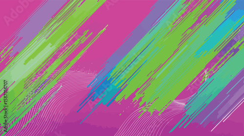 Colorful abstract background with diagonal brush strokes and wavy lines for modern design.