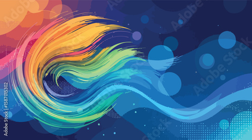 Colorful abstract illustration depicting dynamic movement of swirling brushstrokes in vivid hues.
