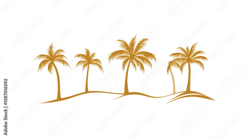 Fototapeta premium Gold palm trees on a sandy beach.