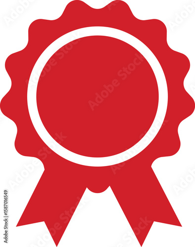 Simple red rosette medal or award icon for achievements and quality recognition