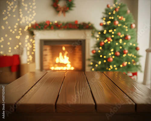 A cozy Christmas living room with a decorated fireplace and tree