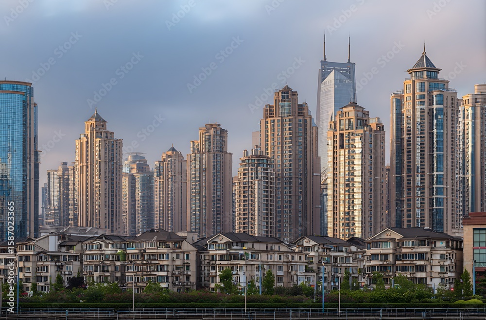 Obraz premium City skyline with modern and older buildings.