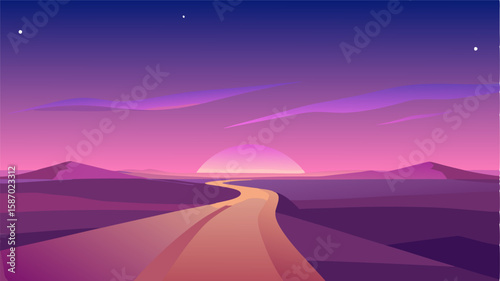 The vastness of the steppe is amplified by the soft twilight creating a sense of infinite space and time.