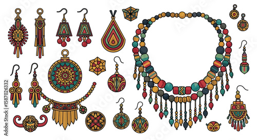 Colorful Ethnic Jewelry Collection Illustration