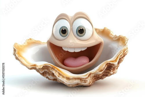 Oysters isolated in 3d cartoon character on white background