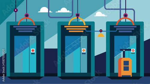 Hightech elevators equipped with graphene cables allowing for faster and more energyefficient movement throughout the building.. Vector illustration