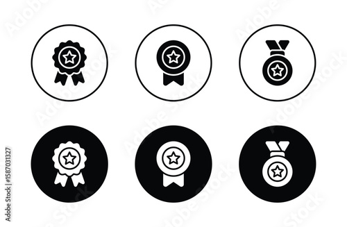 Medal with star icon set vector	