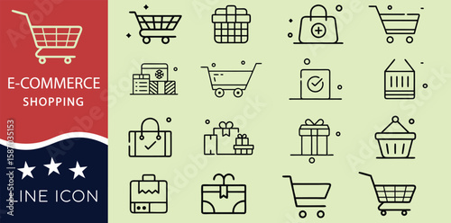 Shopping cart gift bag and package icons gift box shopping bag