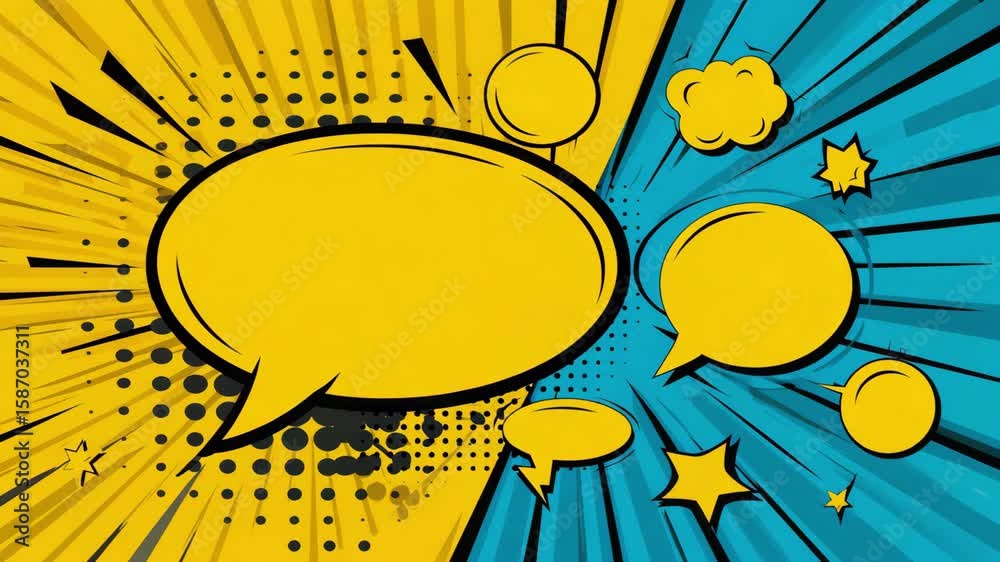 illustration of pop art comic style speech bubbles popping animation.ai 