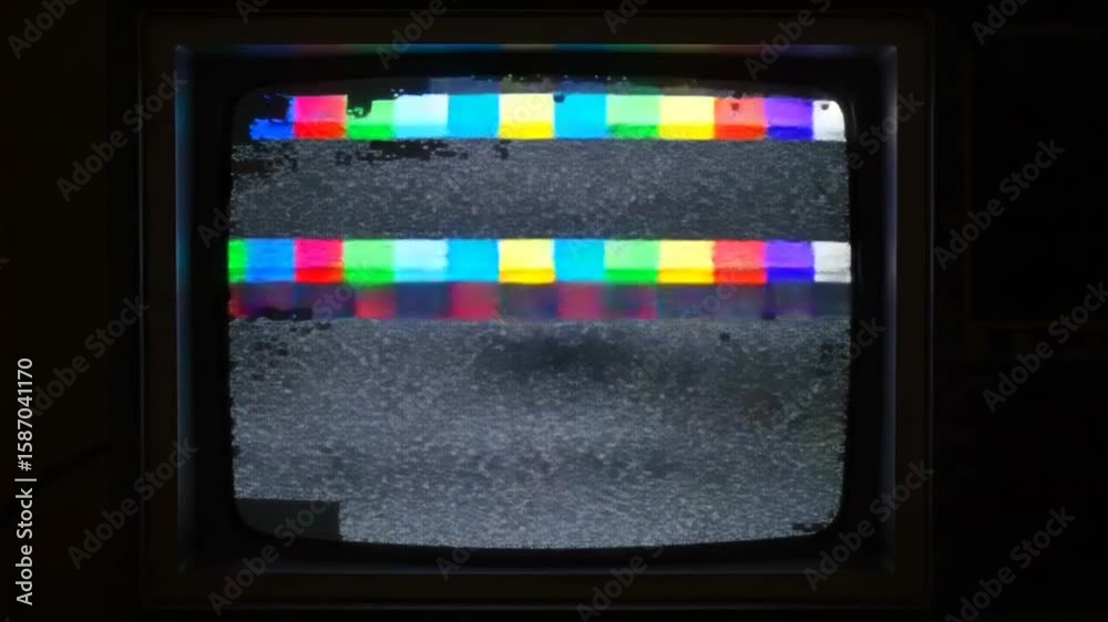 Retro TV Static: Color Bars Glitch and Nostalgic Television Signal.