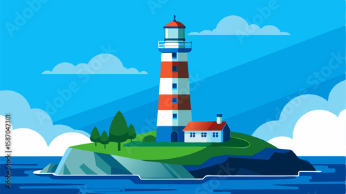 The villages iconic lighthouse stands tall offering a striking contrast to the endless expanse of blue waters.