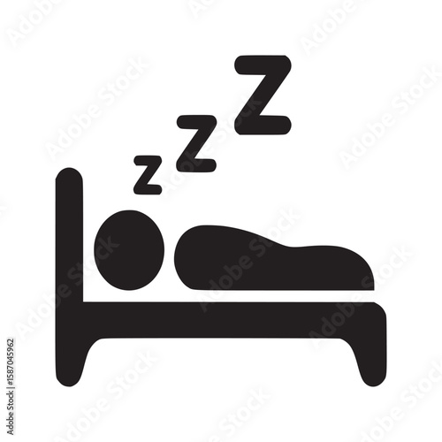 Illustration of a person sleeping in bed with zzz symbols indicating sleep and rest on white background