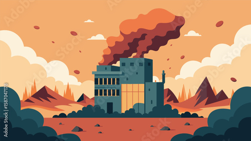 The chaos and dust clouds that arise as a building is demolished transforming the oncefamiliar landscape.. Vector illustration