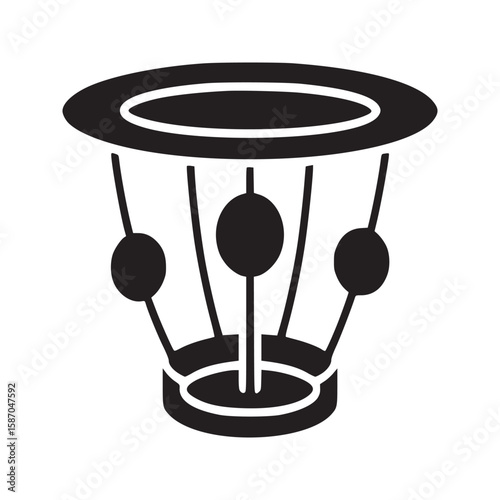 A black and white illustration of a unique lamp with spheres and circular base and top design