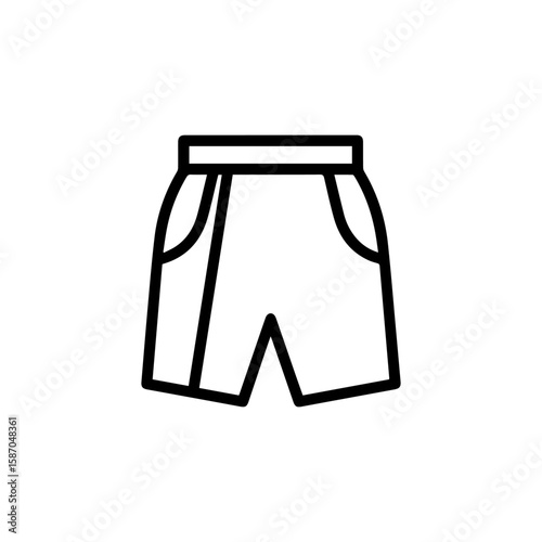 Shorts depicted with thick black lines featuring pockets and a waistband on a white background
