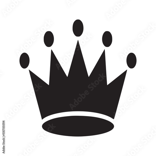 A simple black crown with five points and five circles on top isolated on a white background