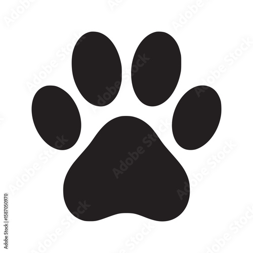 A black paw print with a white background showing animal footprint and claw marks in simple design