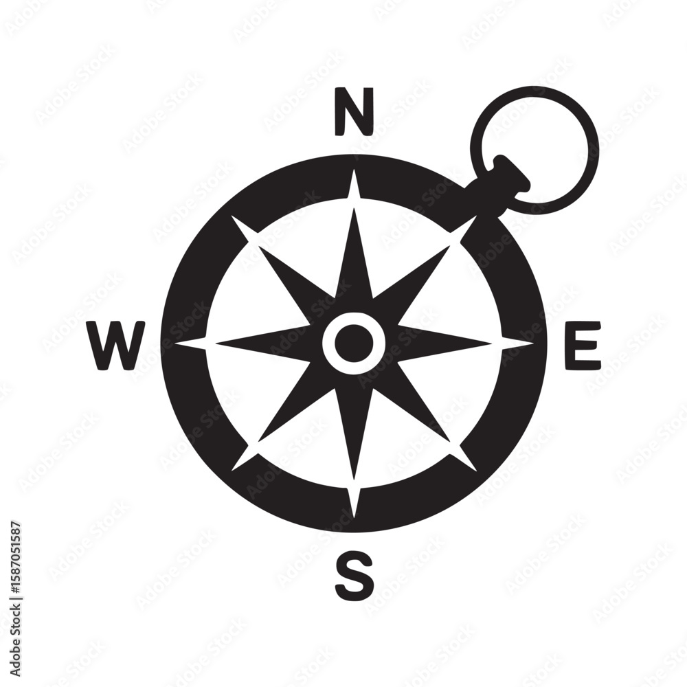 Obraz premium A compass rose in black and white with north south east and west directions on a white background
