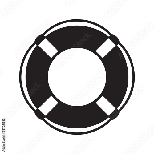 A simple black and white image of a life preserver on a plain white background in a square format