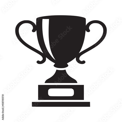 A black and white illustration of a trophy with handles on a pedestal against white background