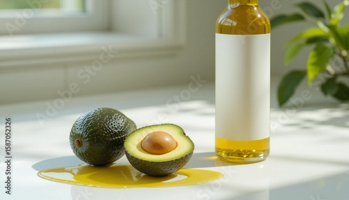 Avocado Oil Bottle in Kitchen.