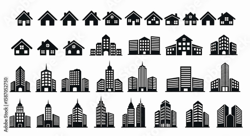 Architectural Black and White Illustrations A Collection of Building and Home Silhouettes