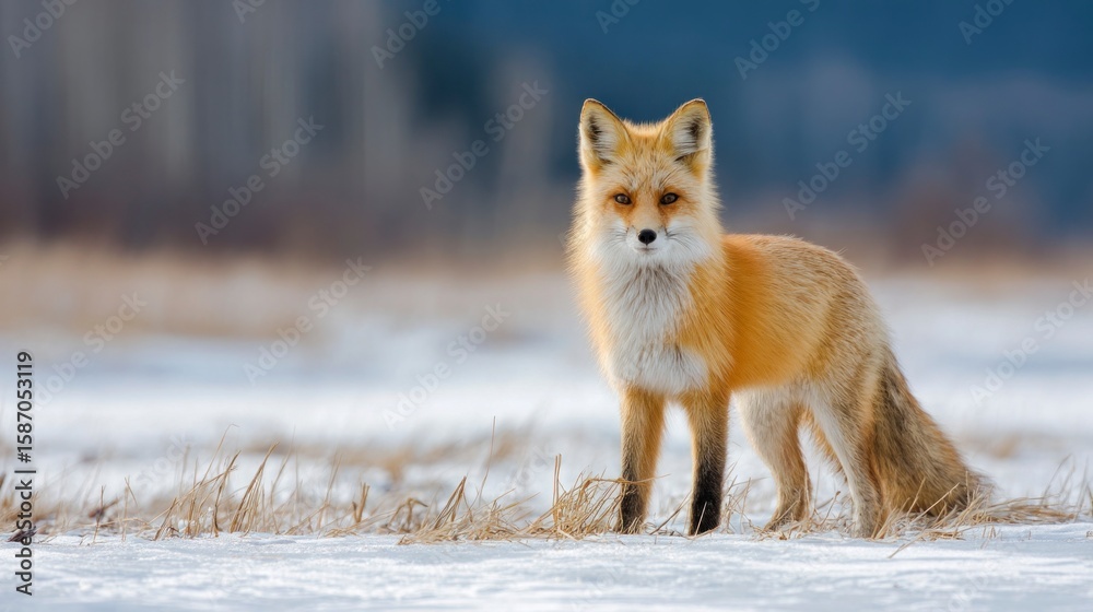 Fototapeta premium Red fox in snowy field