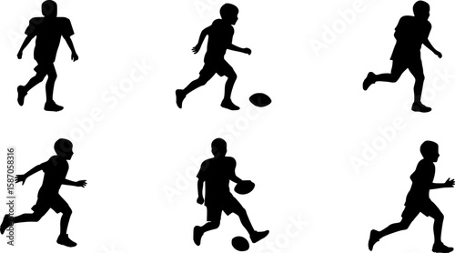 Wallpaper Mural Kids playing football silhouette vector illustration – an ideal design for dynamic sports concepts, youth football teams, apparel, posters, school projects, and athletic branding visuals. Torontodigital.ca