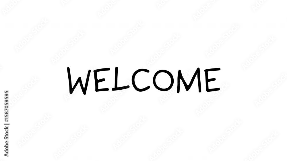 Transparent animated word welcome in black on a white background. Perfect for video intros, presentations, websites, and social media.