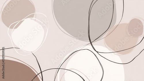 Abstract Shapes in Muted Tones with Delicate Lines and Curves