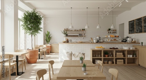 Bright minimalist cafe interior design