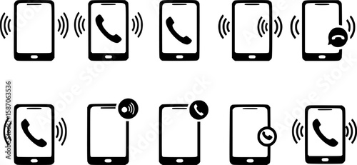 Ringing phone simple icon set. Smartphone ringing. Phone sign. Vector
