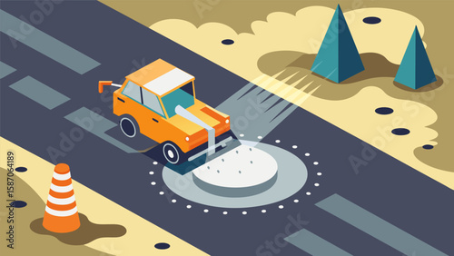 Grinding Materials like concrete and asphalt are ground into a fine powder that can then be used as a base for new roads and pavements.. Vector illustration