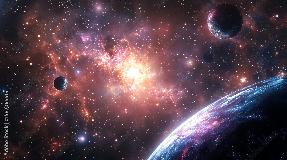 Obraz premium Cosmic nebula and planets in deep space