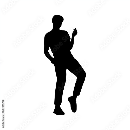 Silhouette of a Man Dancing with Expressive Pose, Cool Guy Silhouette in Dynamic Movemen