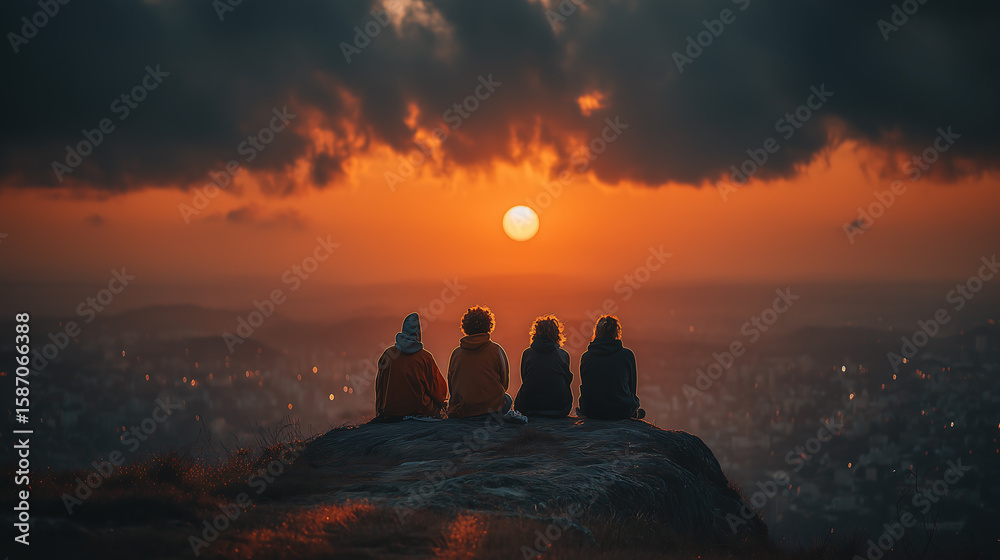 Obraz premium Friendship day sunset together cherished memories bond connection laughter togetherness friends forever friends