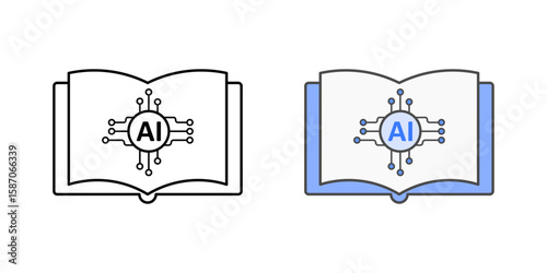 Reading assistant icon featuring a book with an AI symbol, ideal for cognitive accessibility, assistive reading tools, and neurodivergent-friendly learning technologies.