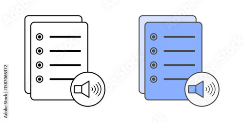 Text-to-audio summarizer icon showing text, bullet points, and a speaker symbol, ideal for cognitive accessibility, information processing support, and auditory learning tools.