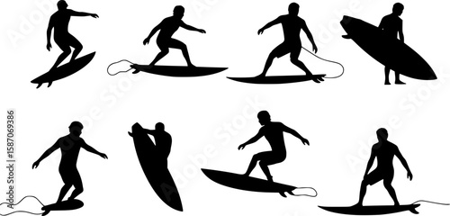 surfer silhouette set with surfboard
