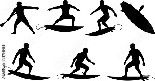 surfer silhouette set with surfboard