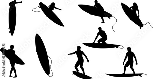 surfer silhouette set with surfboard