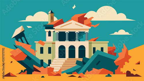 The bittersweet feeling of seeing an old building come down as it makes way for new progress and development in a community.. Vector illustration