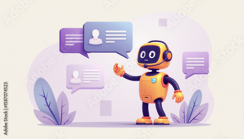 3D Chatbot Robot with Speech Bubbles – Friendly Virtual Assistant Illustration